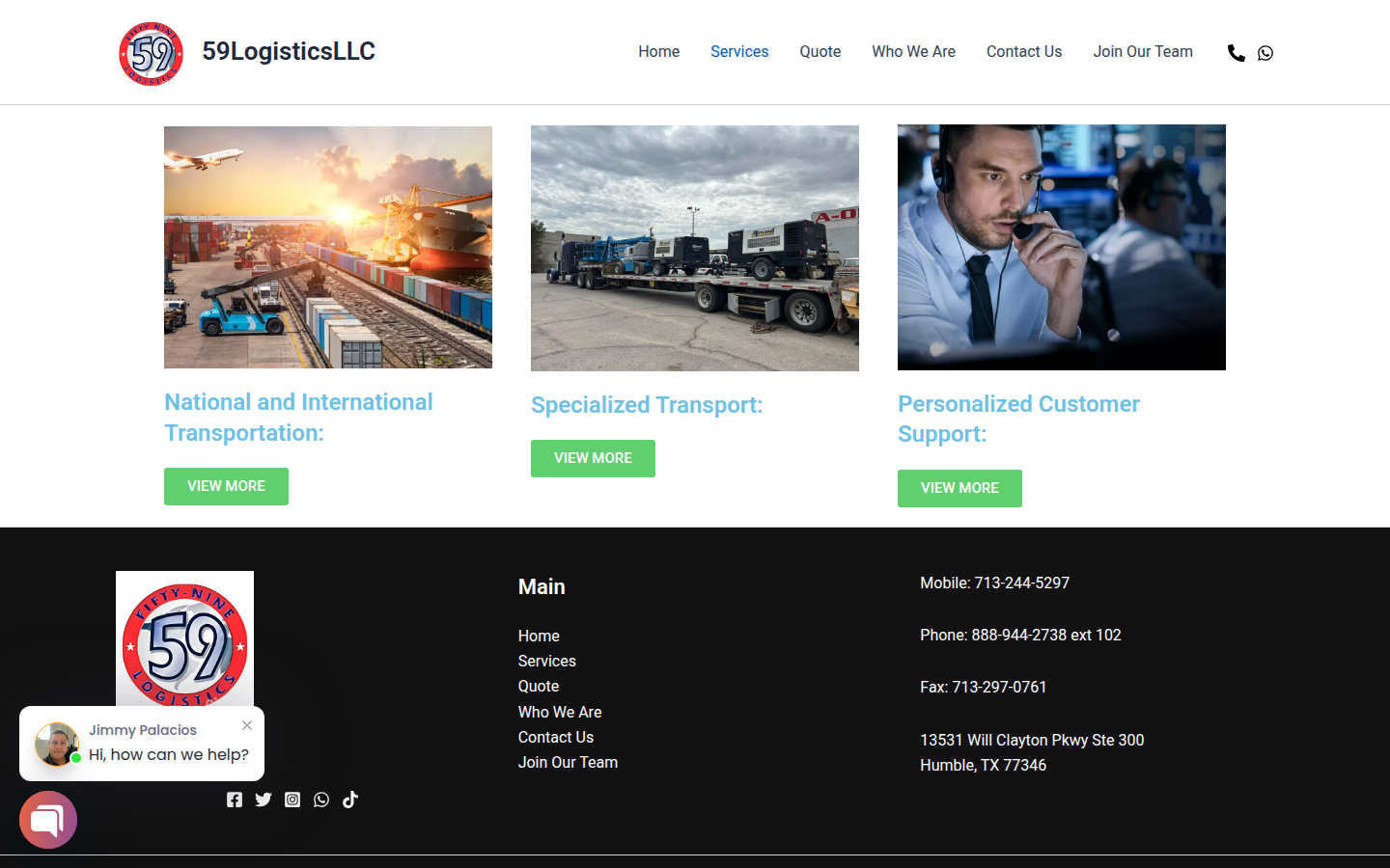 Página web de 59 Logistics sobre transporte y logística