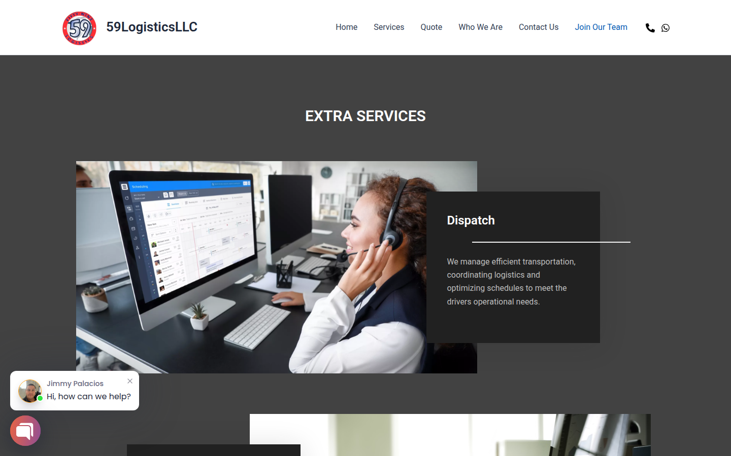 Sitio web de 59 Logistics para servicios de transporte
