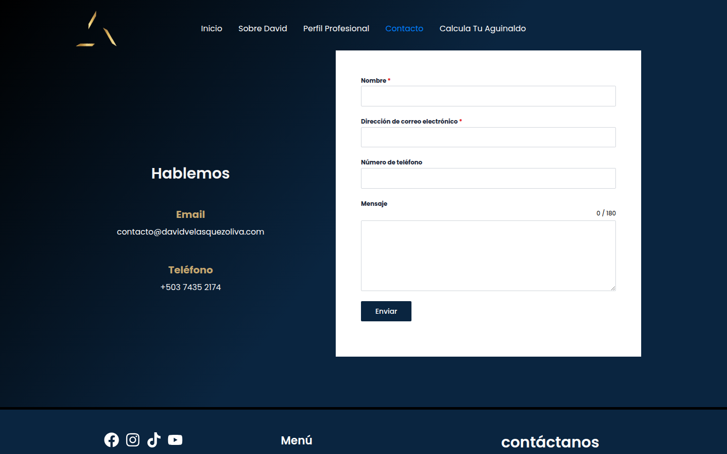 Página web de David Velásquez Oliva con diseño moderno y profesional