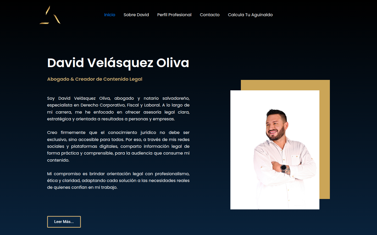 Proyectos de sitios web: página profesional del abogado David Velásquez Oliva
