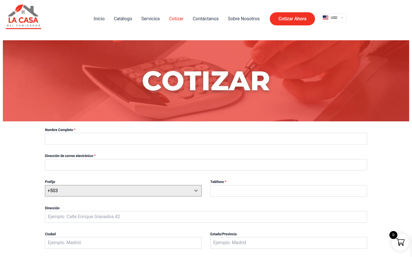 Página web de La Casa del Fumigador con productos y servicios