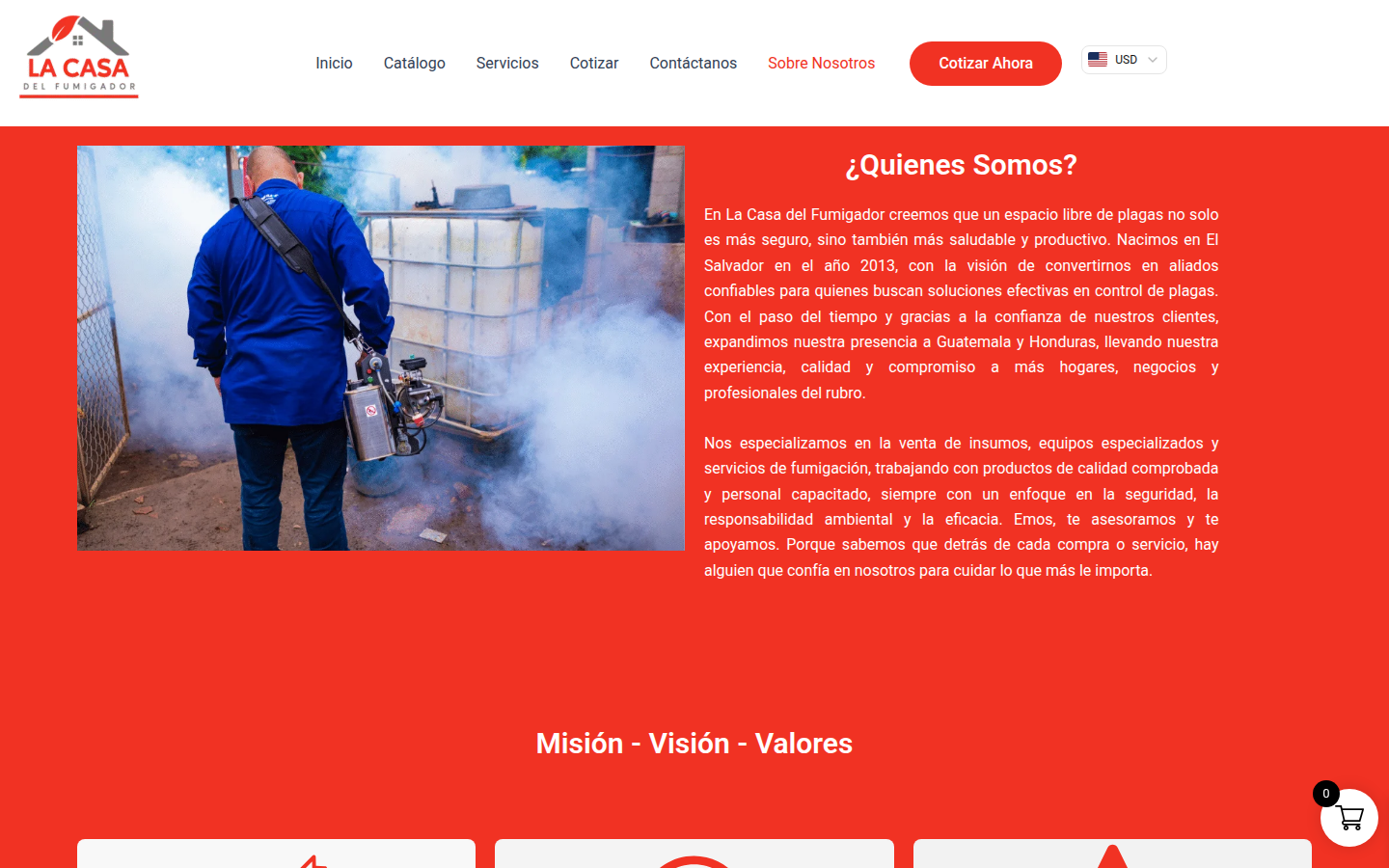 Página web de empresa especializada en pesticidas y fumigación