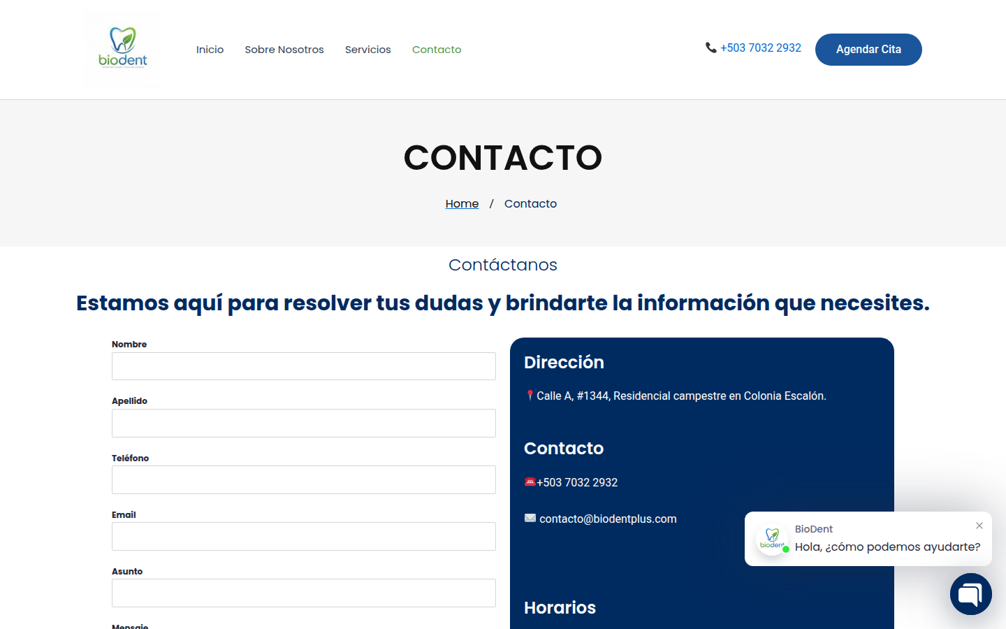 Sitio web profesional de BioDent para reservar citas en línea
