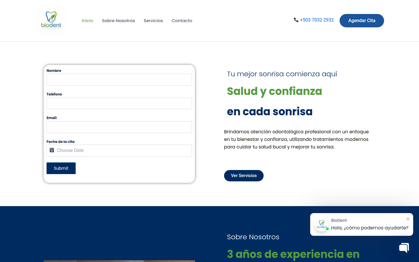 Sitio web de BioDent con sistema para agendar citas