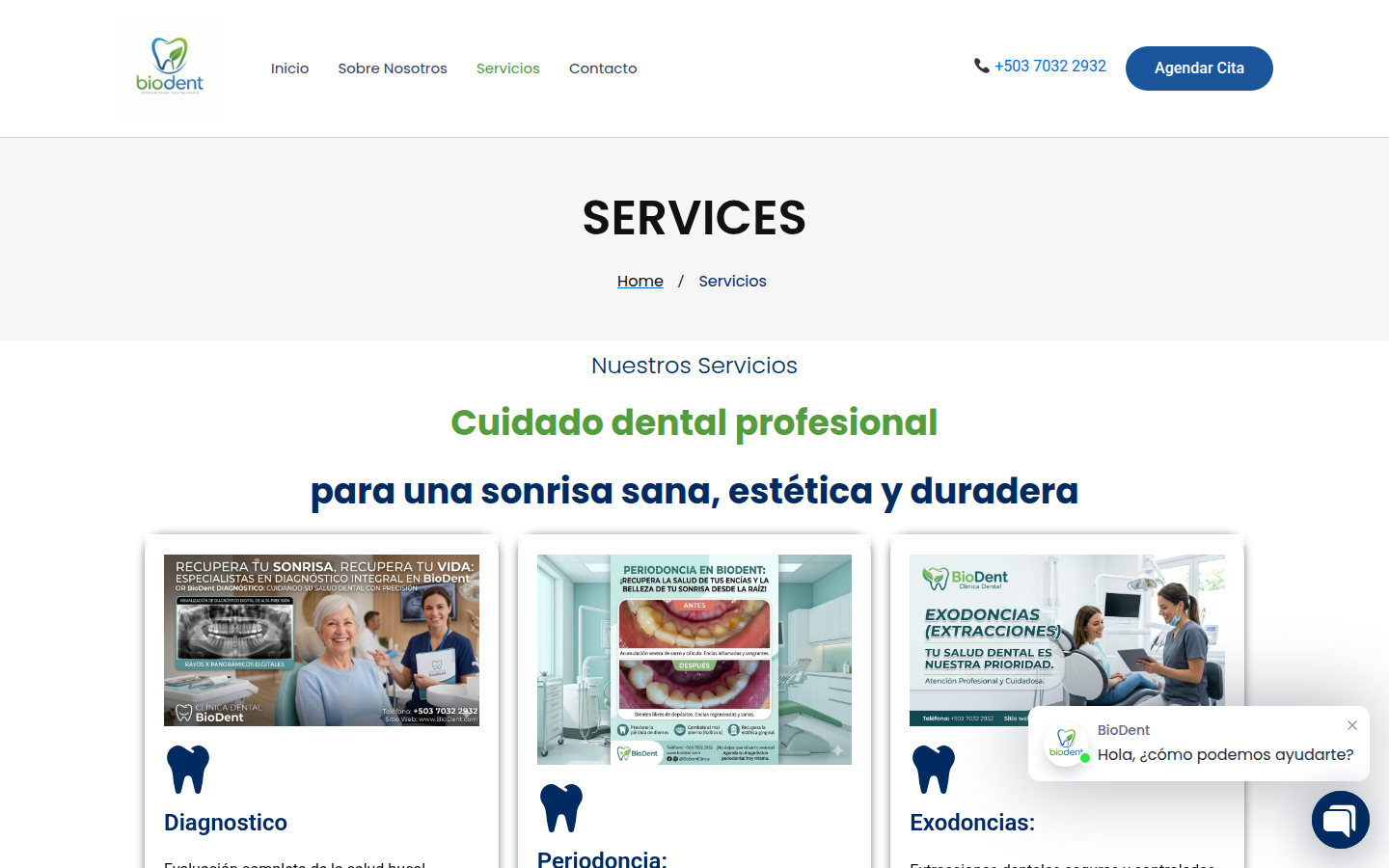 Diseño web moderno para clínica dental BioDent
