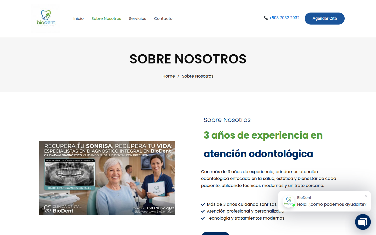 Página web de BioDent con servicios y tratamientos dentales