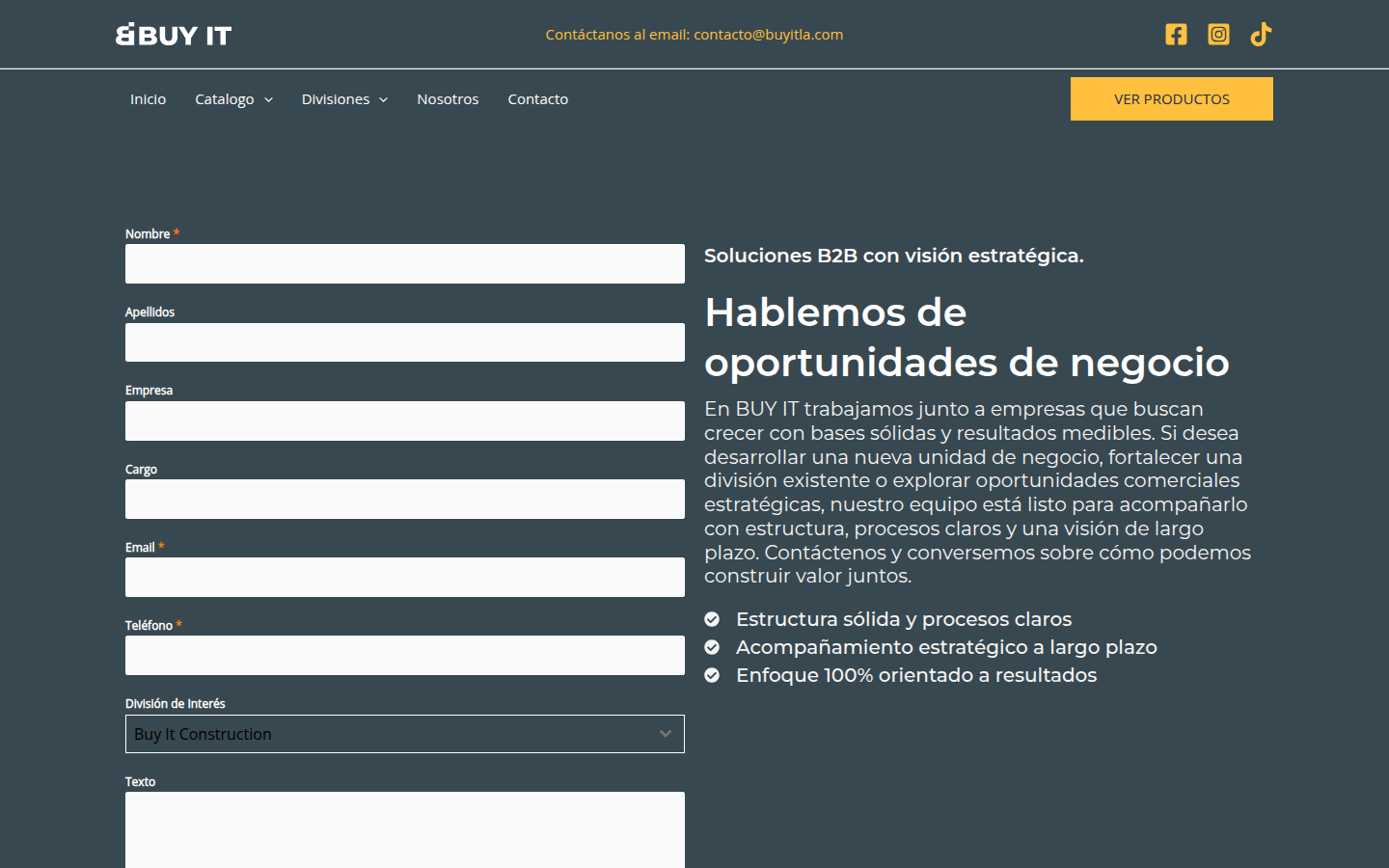 Página de Buy It con productos y servicios para construcción